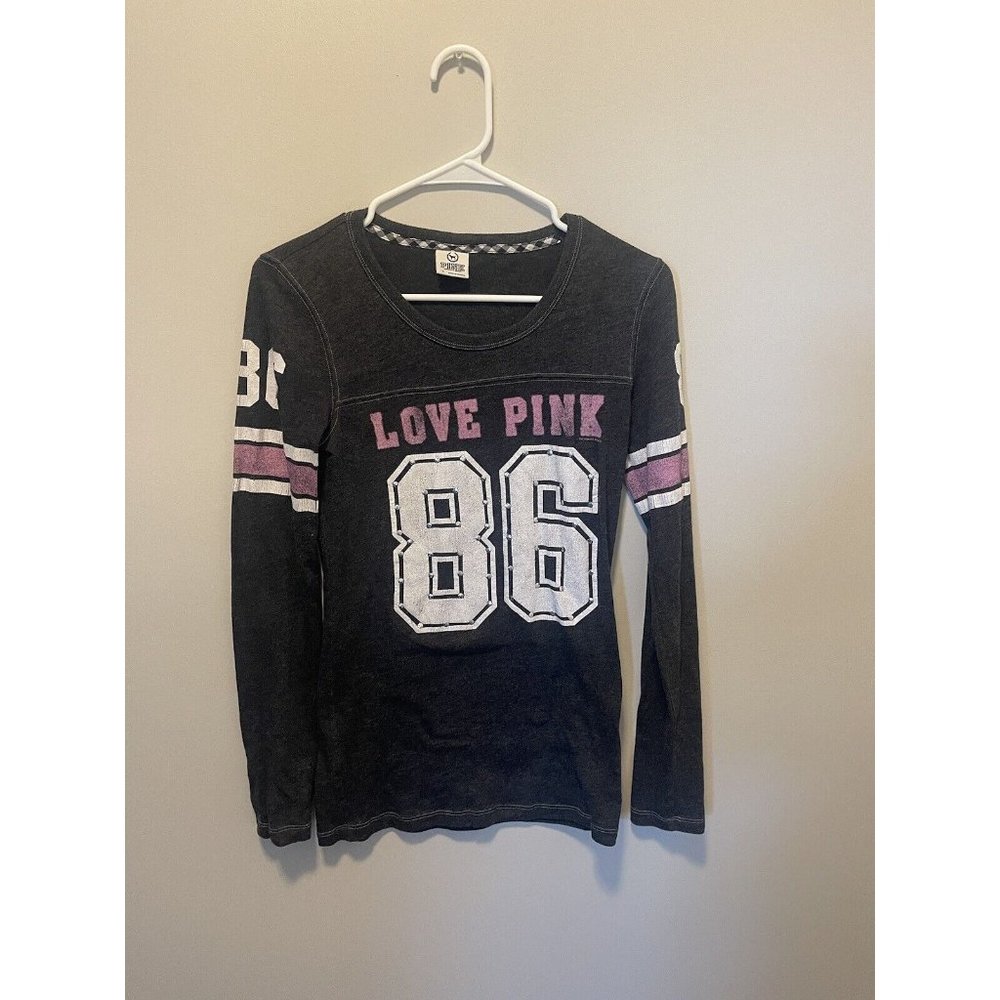 Victoria's Secret Pink Black 86 long sleeve Top size S Discontinued Vintage Grey